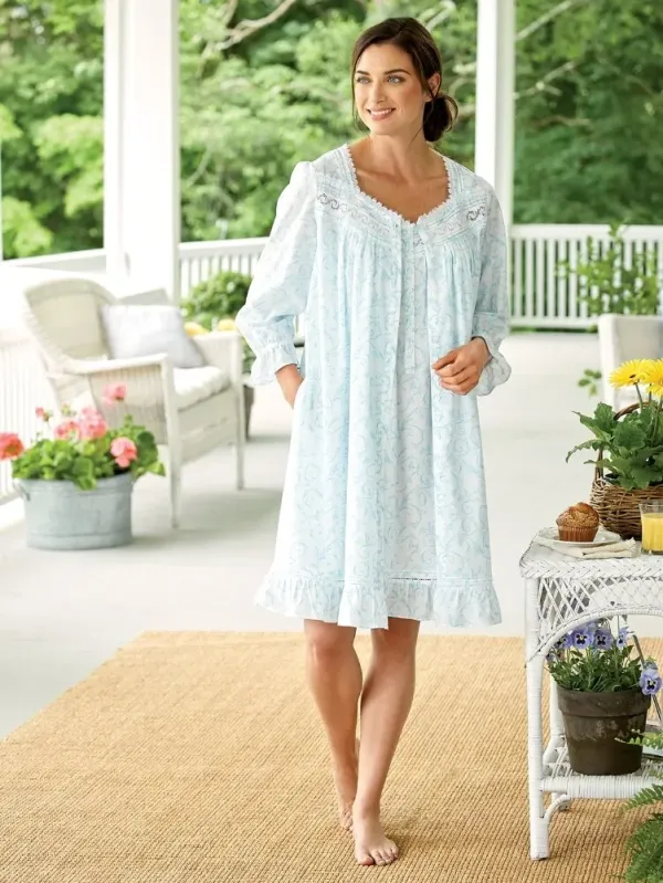 Eileen West Aqua Scroll Cotton Short Robe