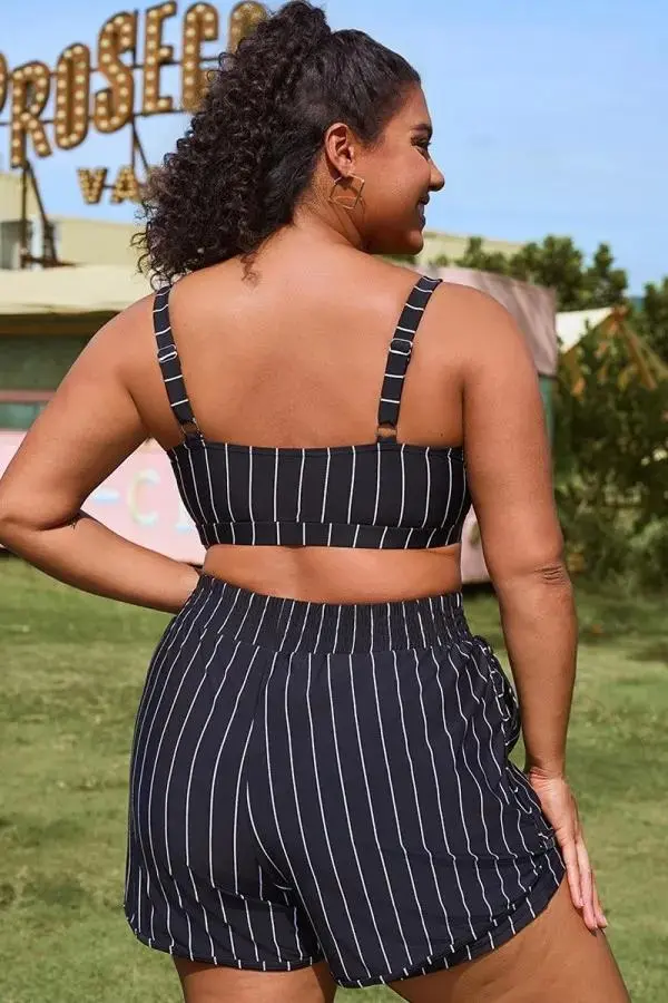 Plus Size Black Round Neck Bikini Top