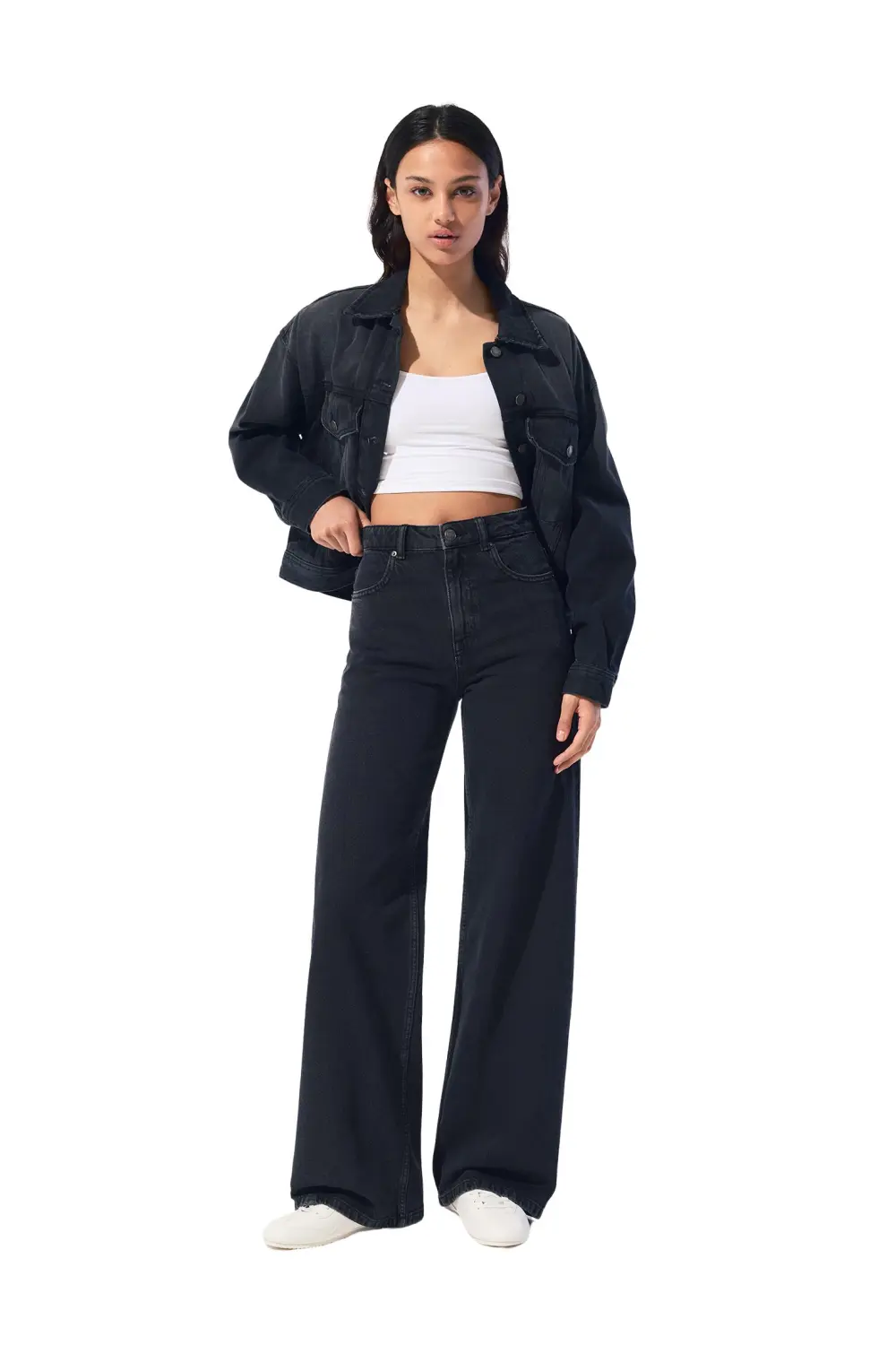 Jeans wide leg tiro alto