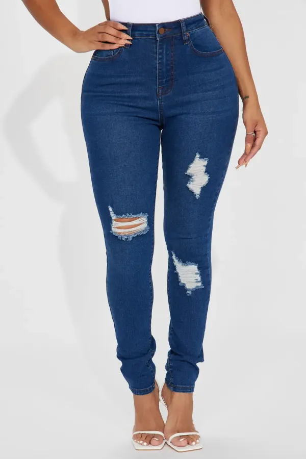 Khloe Ripped High Rise Stretch Skinny Jeans - Dark Wash