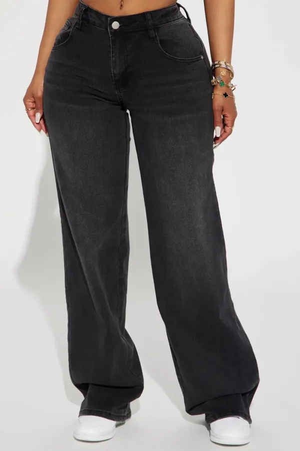 Vita Low Waist Stretch Baggy Jeans - Black Wash