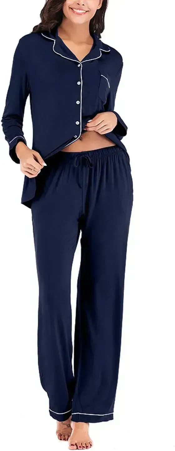 Women's Pajama Sets Long Sleeve Button Down Sleepwear Nightwear Soft Pjs Lounge Sets