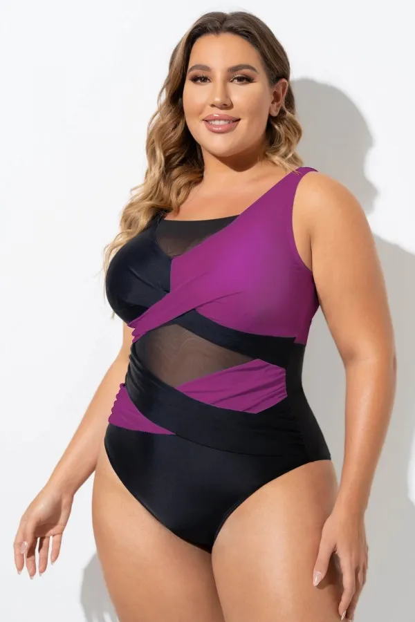 Black & White Sexy Cut Out Mesh One Piece Swimsuit