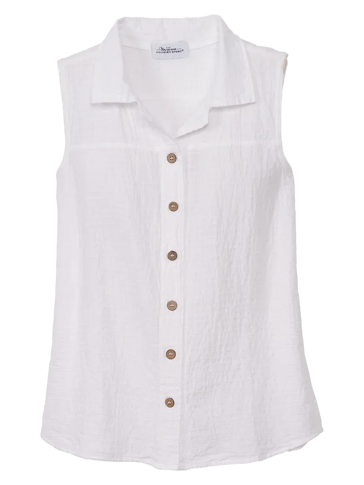 Women's Crinkle Cotton Sleeveless Button-Front Top