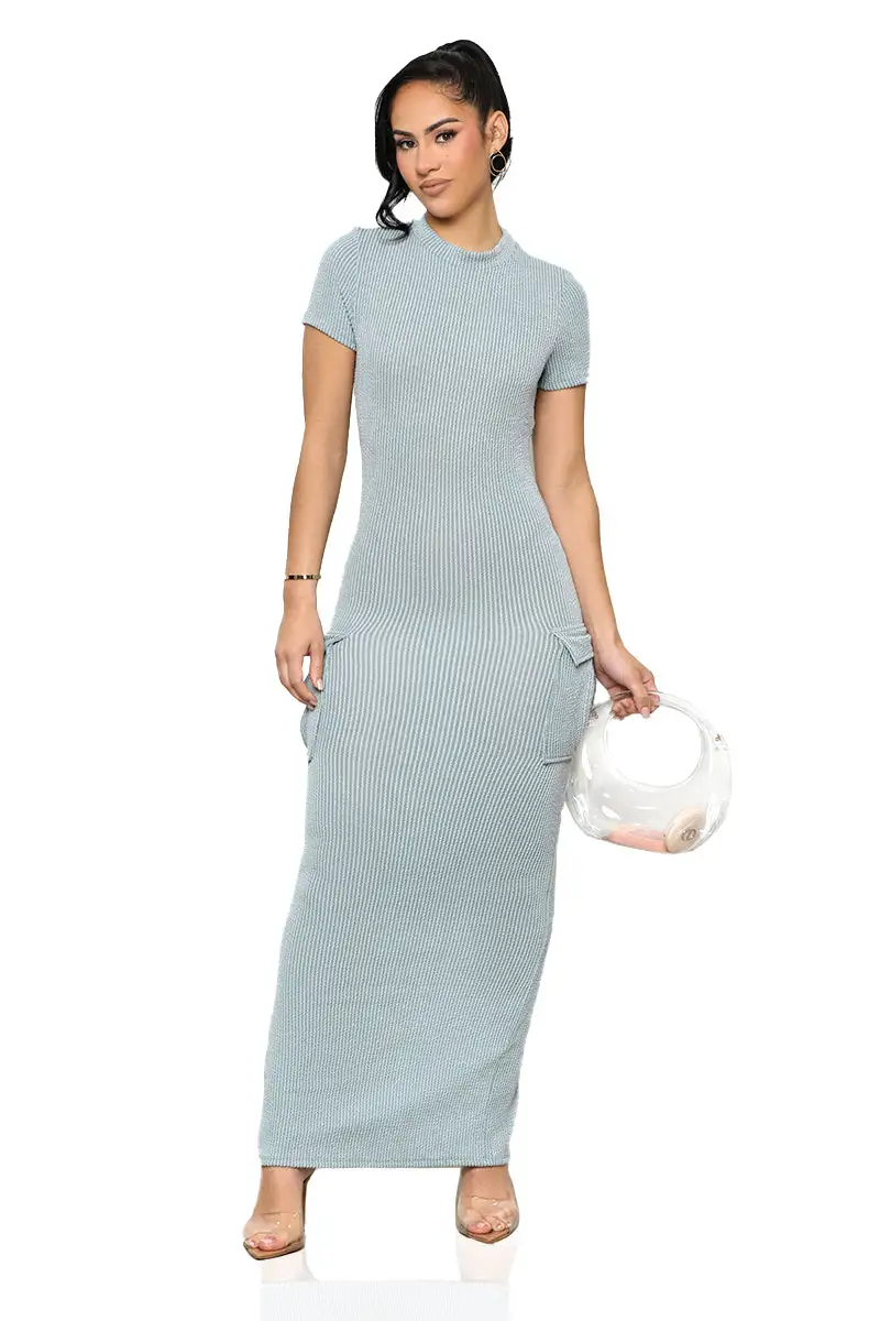 Casual Mock Neck Dress (Blue)-FINAL SALE