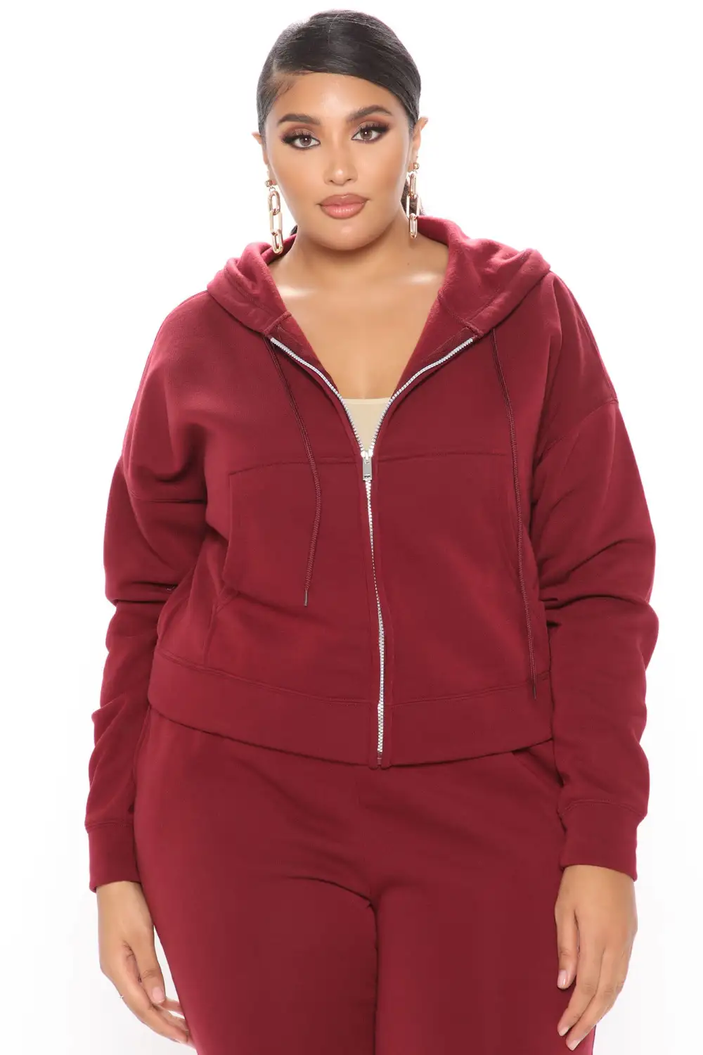 I Got This Zip Up Jacket And Jogger Set - Burgundy