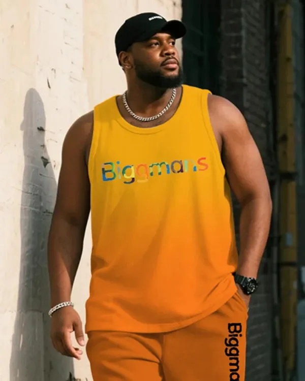 Big & Tall Men's Gradient Alphabet Print Vest and Shorts Suit