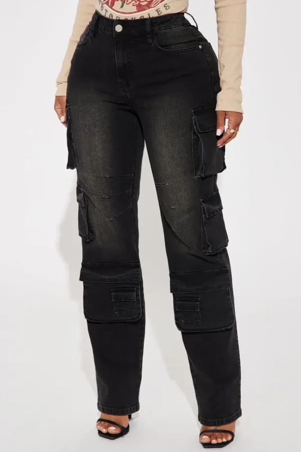 Cheat Code Straight Leg Cargo Jeans - Black Wash