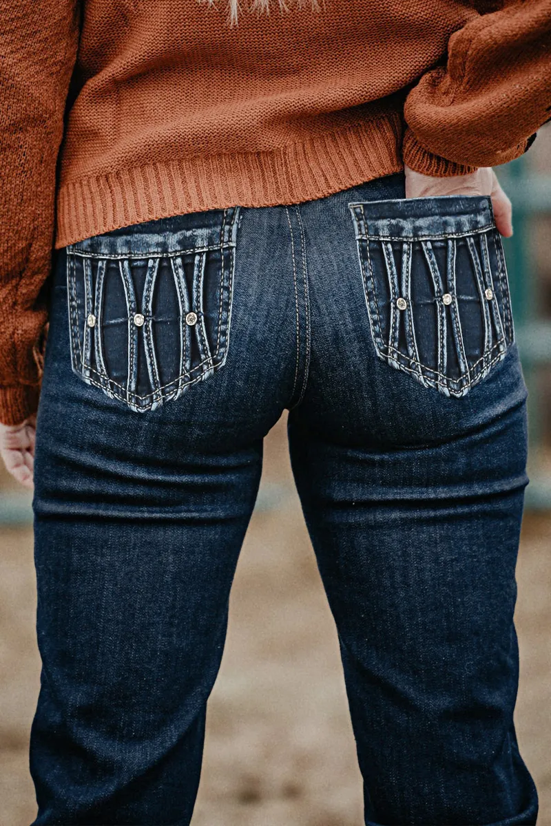 Mid Waist Rhinestone Decor Straight Leg Jeans Without Belt