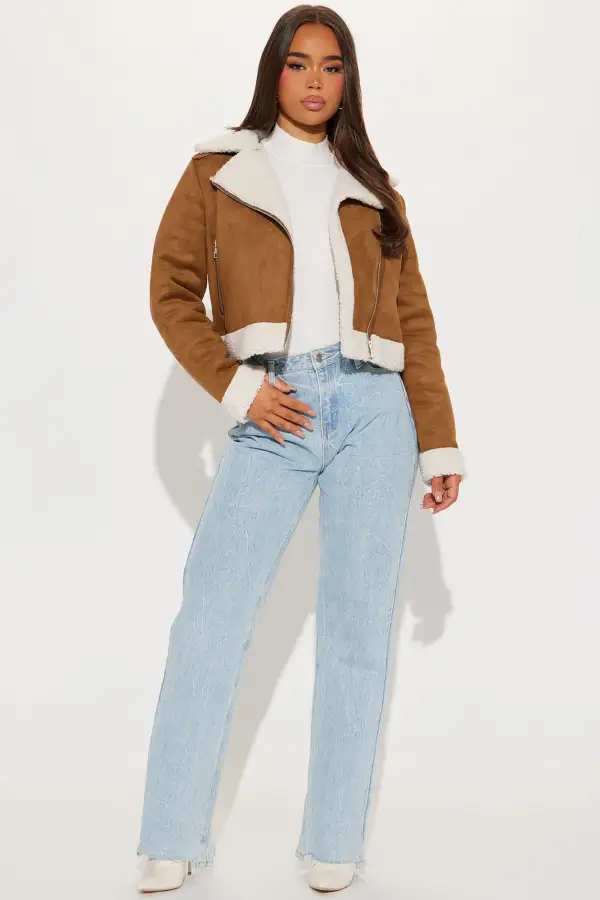 Ready To Ride Shearling Moto Jacket - Camel