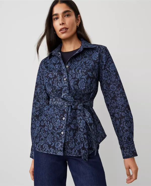 Floral Flared Denim Shirt