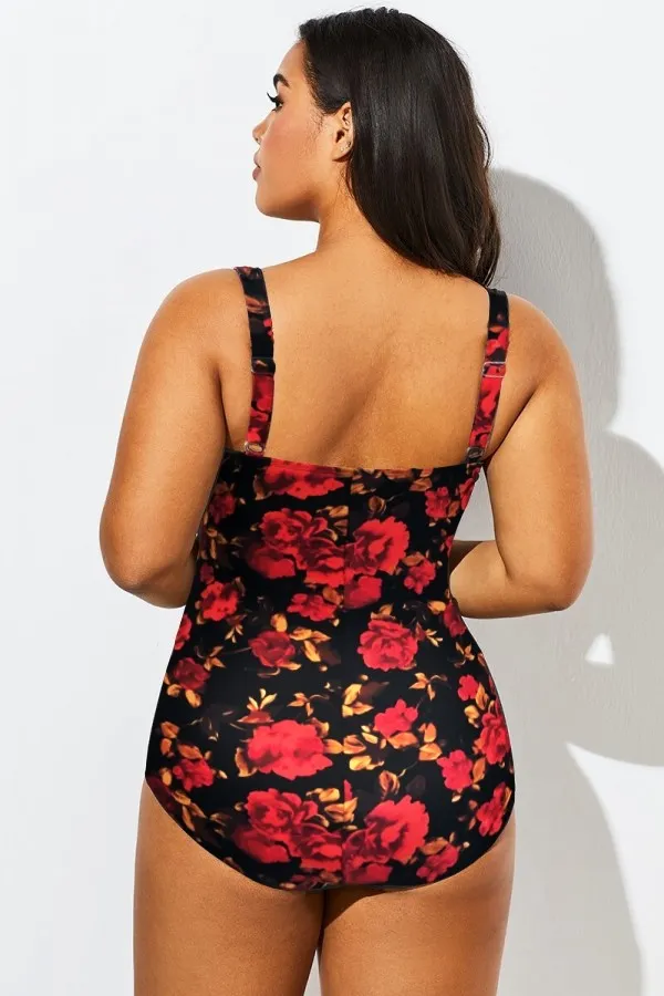 Floral Print Twist Front Push Up One Piece Swimsuit