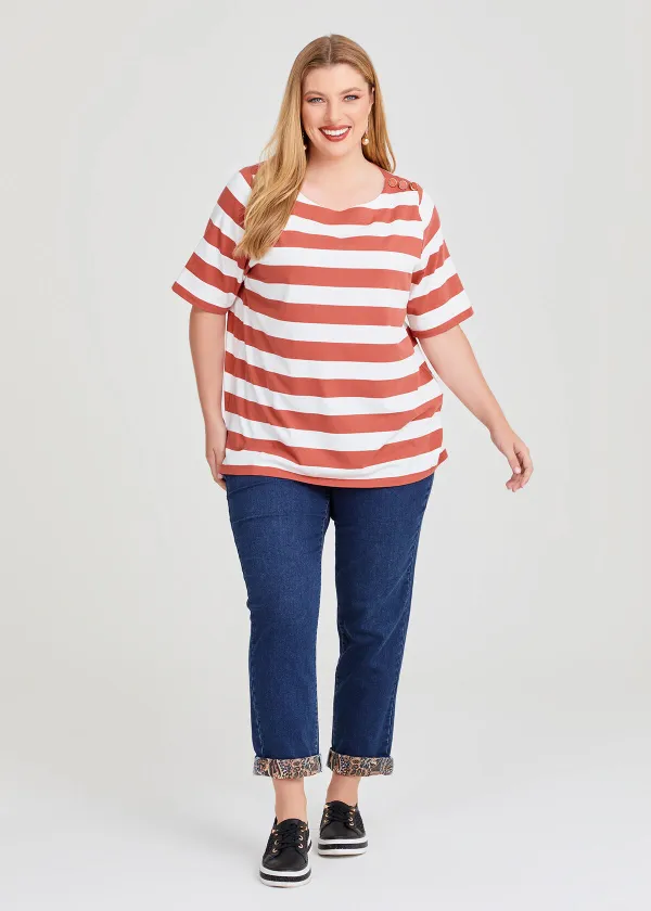 Cotton Block Stripe Button Top