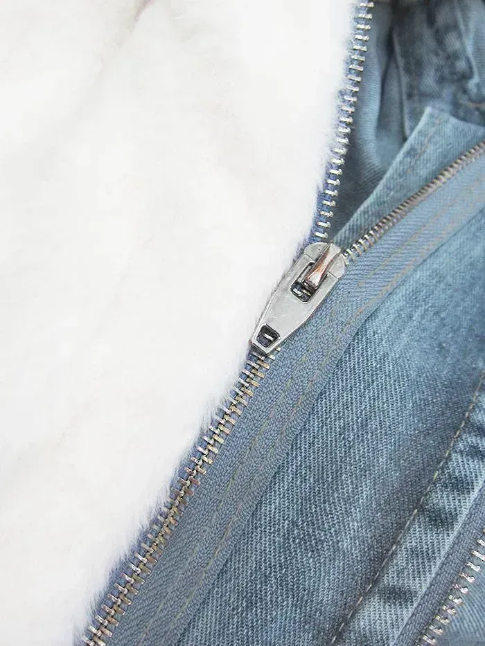 Short denim jacket with fur C
