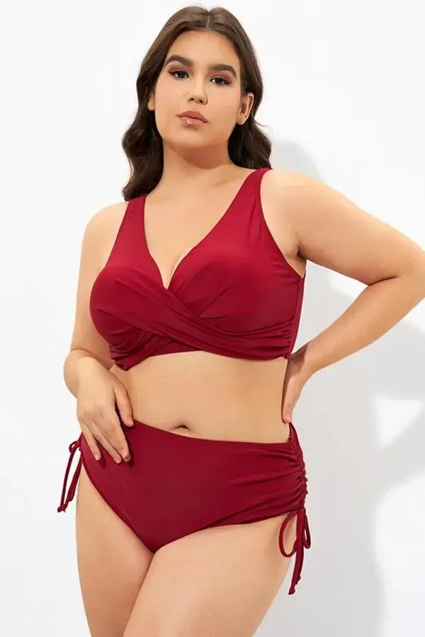 Red Twist Front Cross Back&Front Bikini Top