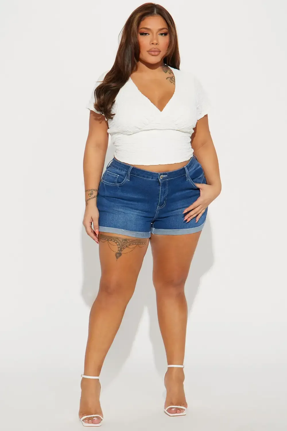 Dani Y2K Embellished Stretch Denim Shorts - Medium Wash