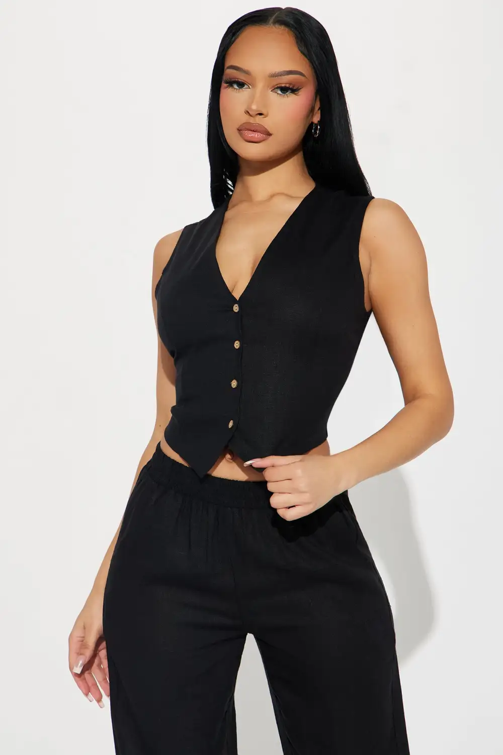 Perfect Vacay Linen Pant Set - Black