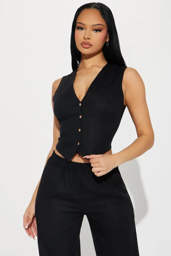 Perfect Vacay Linen Pant Set - Black