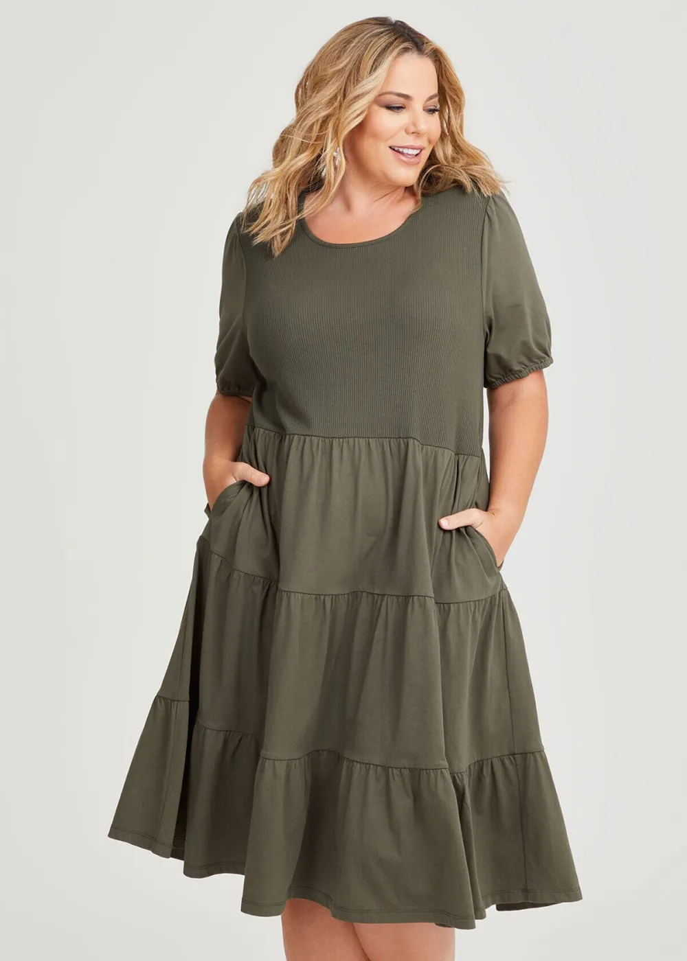 Cotton Puff Sleeve Tiered Dress