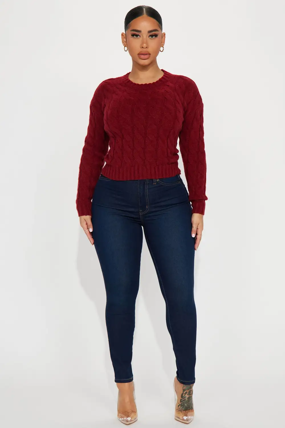 Serenity Cable Knit Sweater - Burgundy