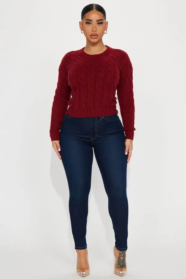 Serenity Cable Knit Sweater - Burgundy