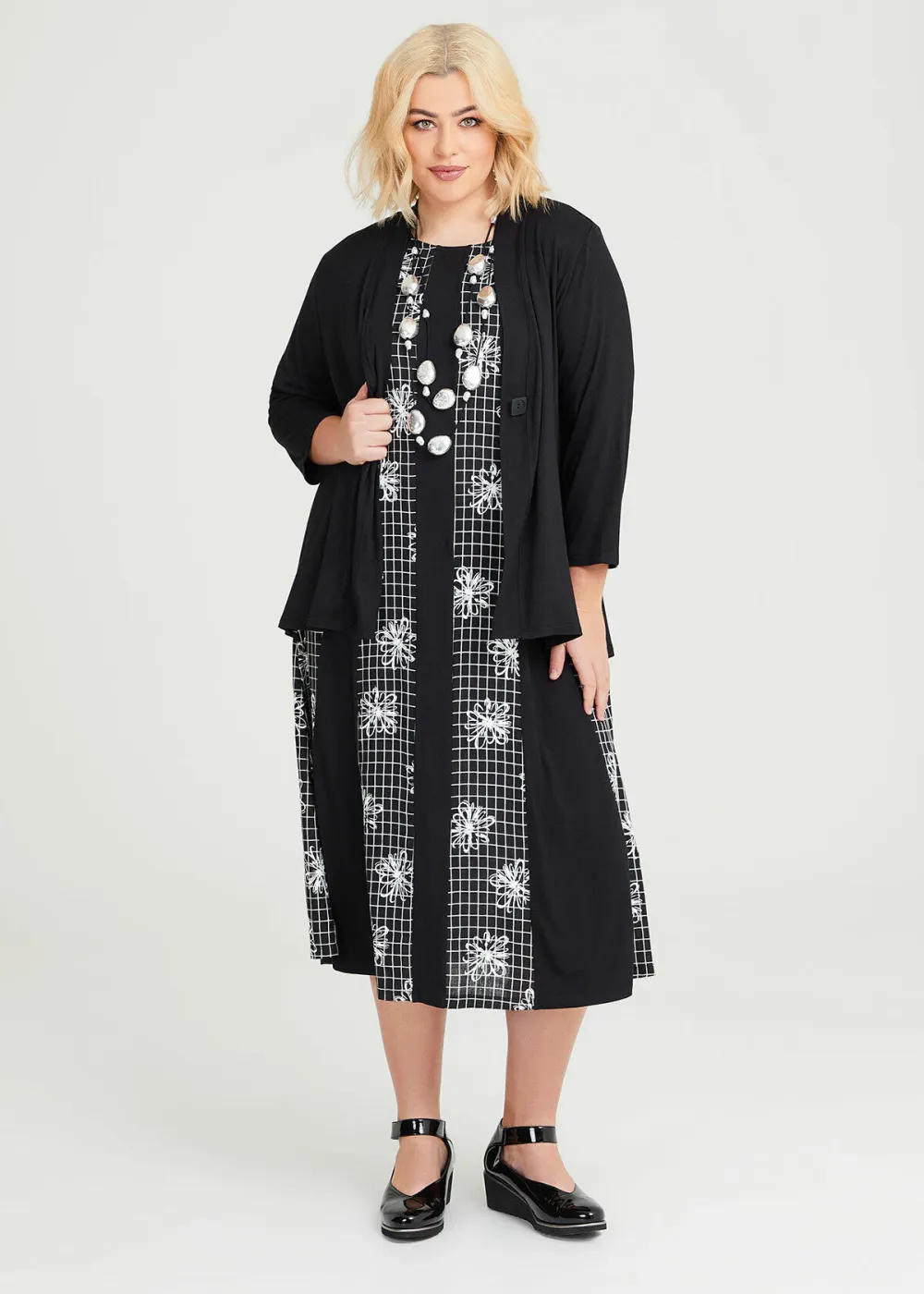 Natural Check Floral Dress