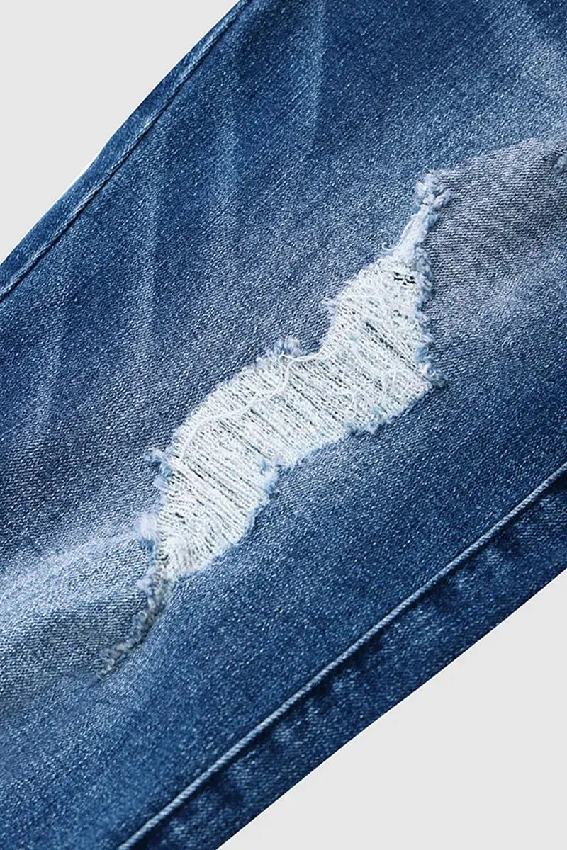 Wash Ripped Double Button High Rise Capri Jeans
