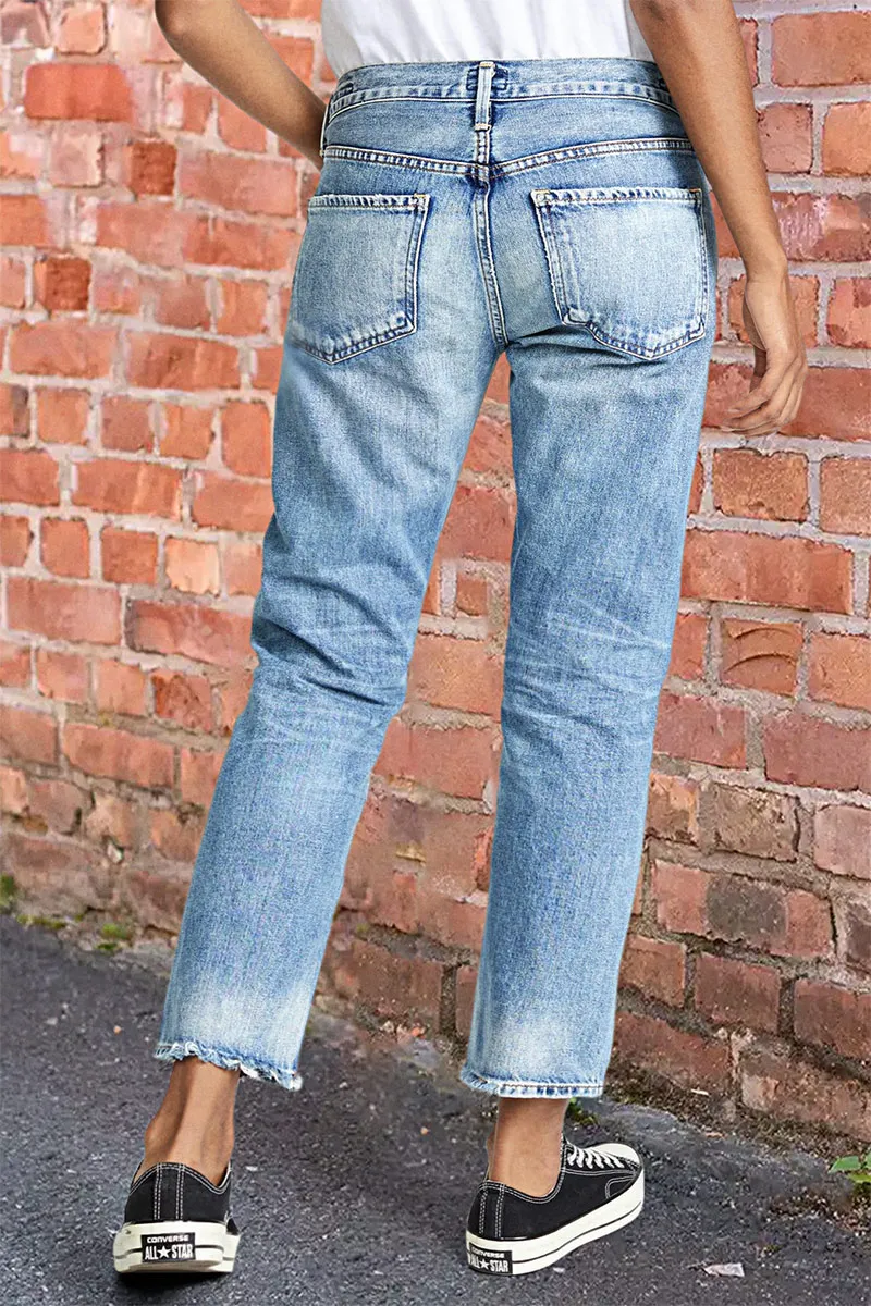Wash Raw Hem High Rise Straight Leg Jeans
