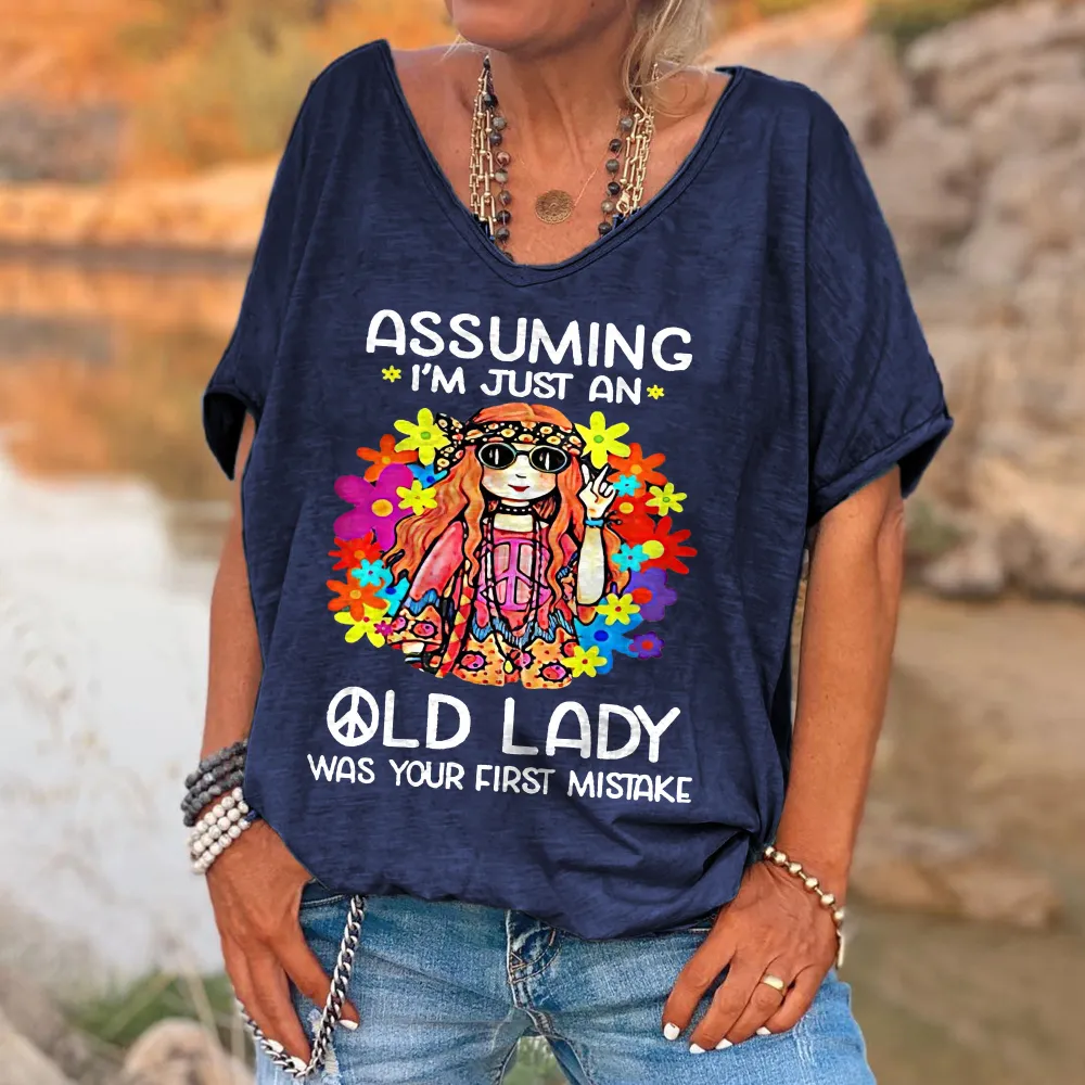Custompupshirt Women's Funny Assuming I'm Just An Old Lady Was Your First Mistake Hippie Casual Shirts