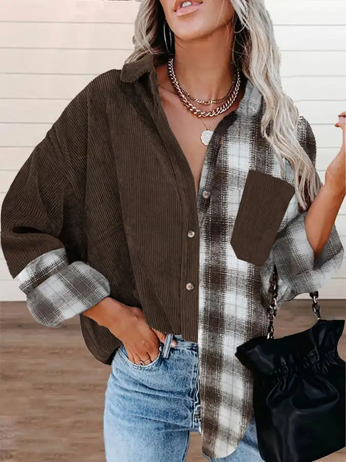 Women's Plaid Stitching Shirt