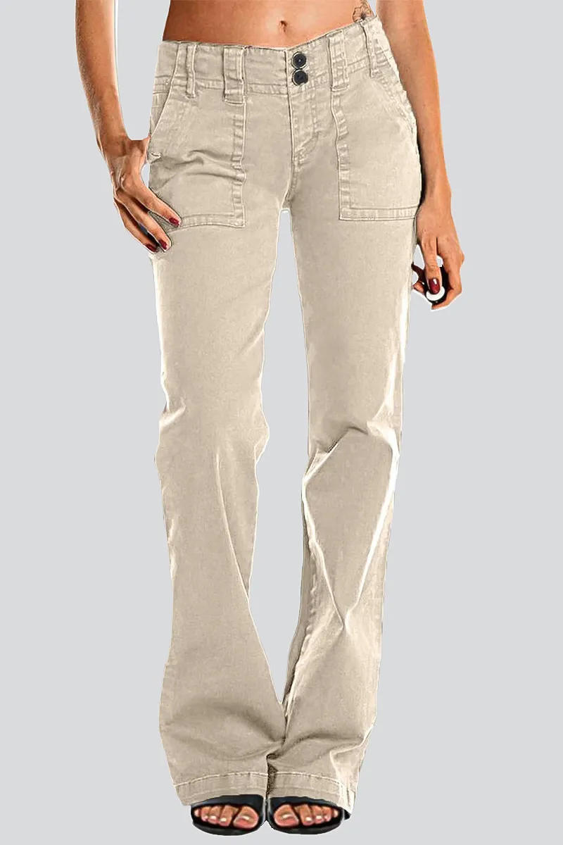 Double Button Mid Waist Straight Leg Pants