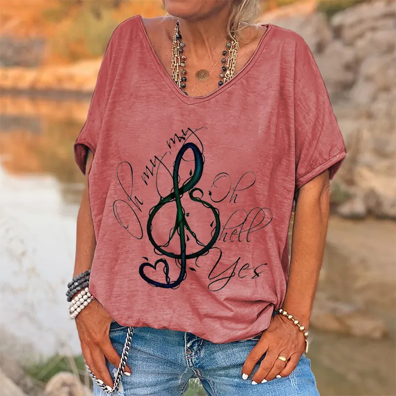 Musical Symbol Printed Basic T-shirt For Women