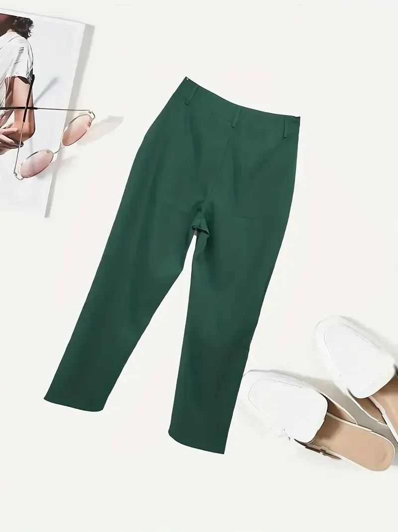 Skinny Leggings Pants - Solid Belted, Slant Pocket Button, Casual Every Day - Women's Clothing