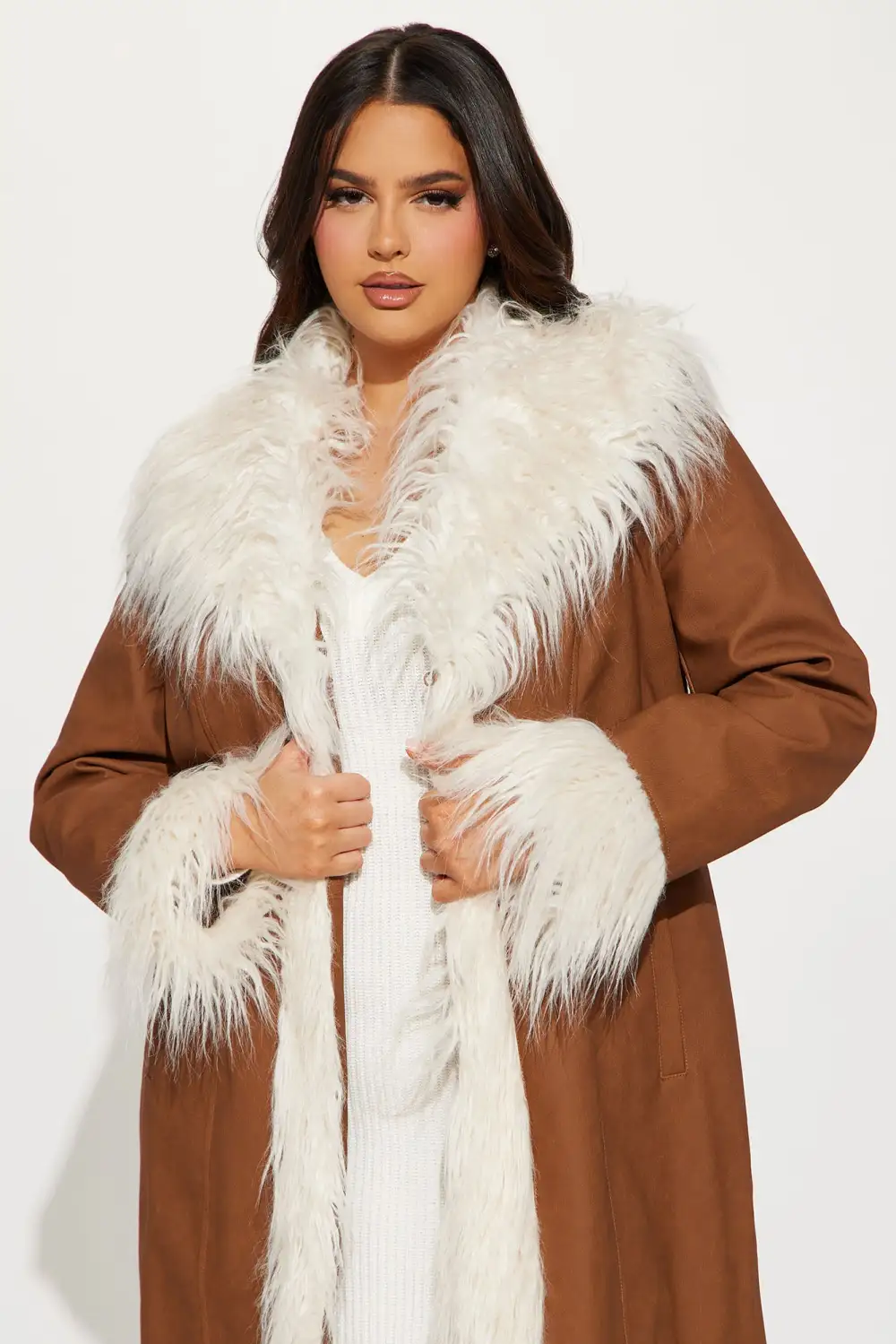 90's Fine Faux Leather Coat - Cognac