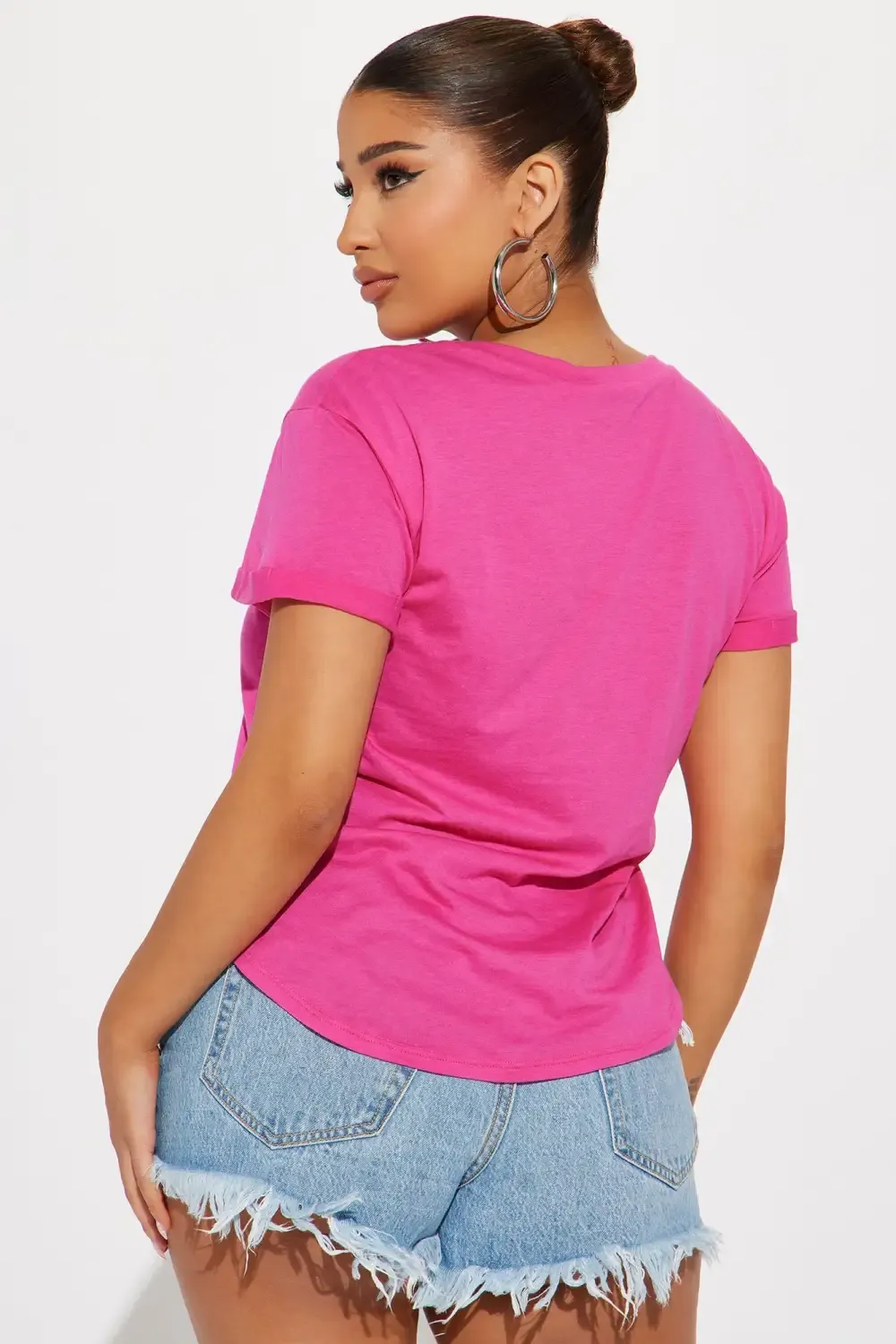 Annie Cuffed Short Sleeve Top - Fuchsia