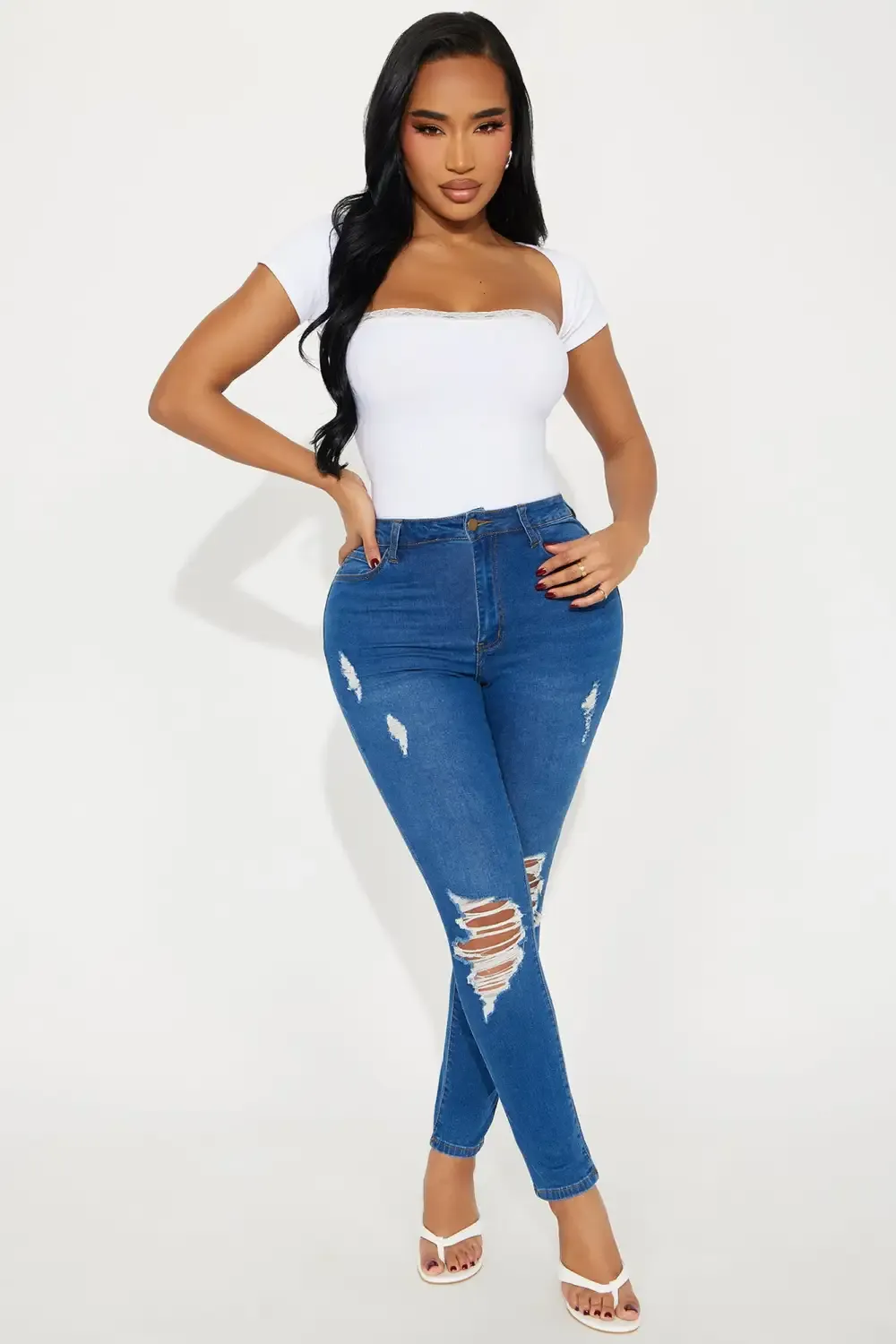 One And Done High Rise Ripped Skinny Jeans - Medium Wash