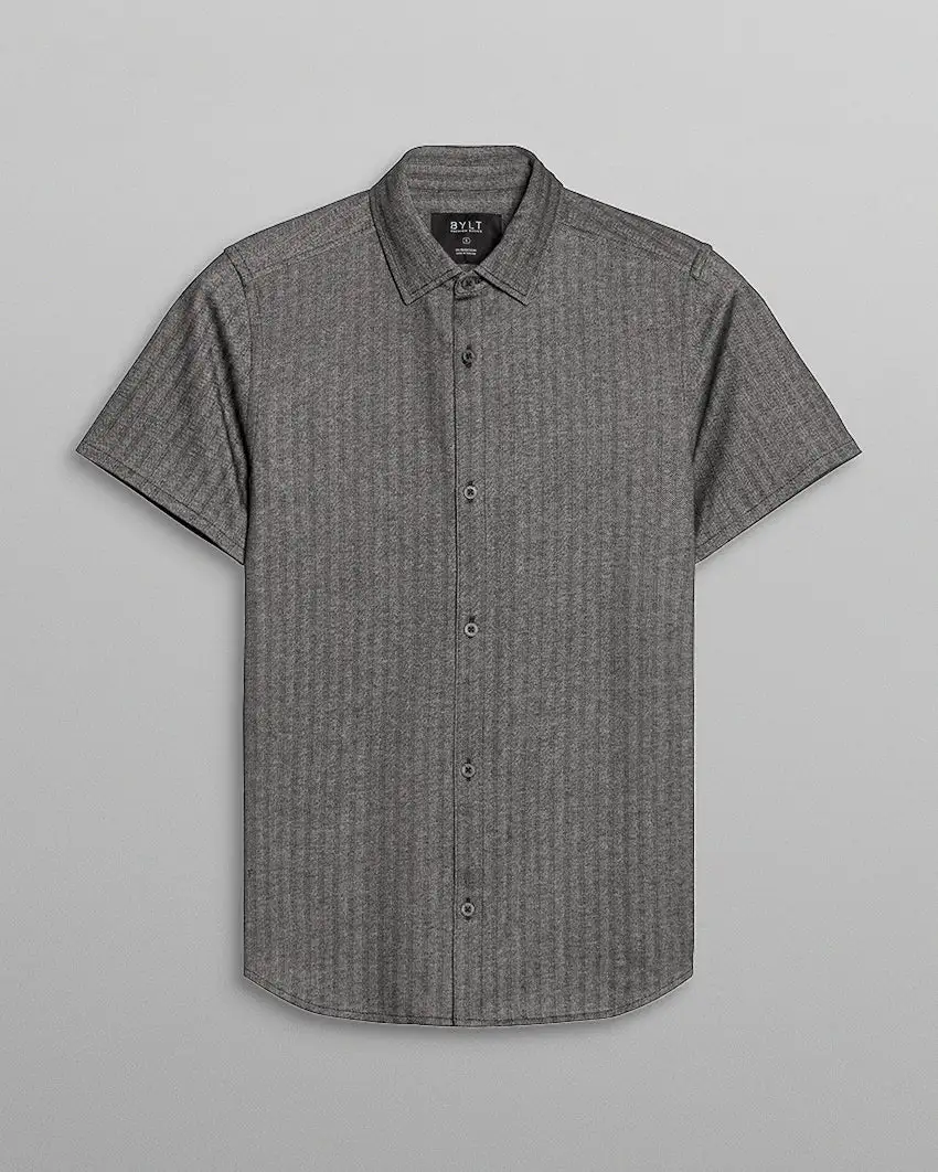 Herringbone Short Sleeve Button Down