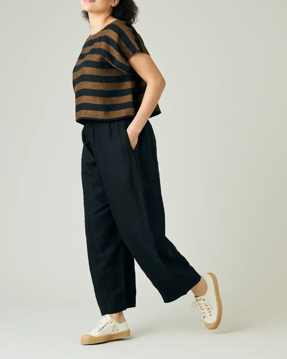RUST STRIPE LINEN TOP
