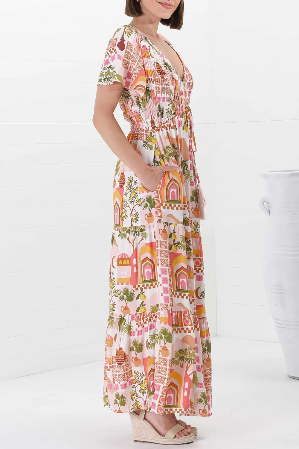 Colorful Vacation Print Maxi Dress