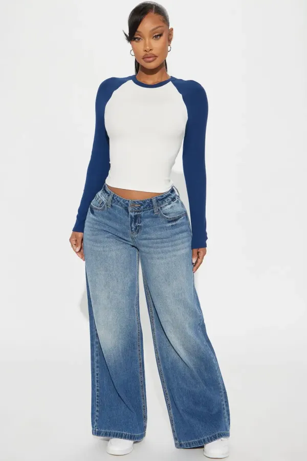Kendra Raglan Top - Navy/combo