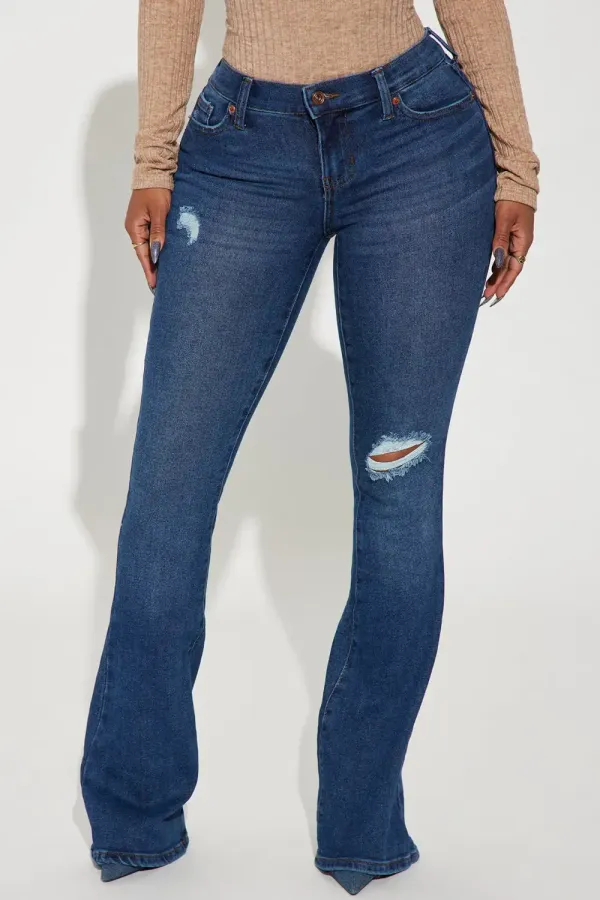 Off Roading Low Rise Flare Jeans - Medium Wash