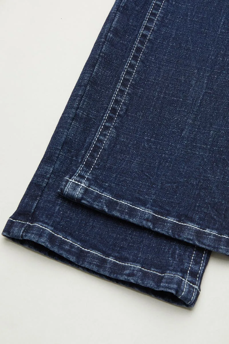 Double Button Wash High Stretch Mid Waist Skinny Jeans