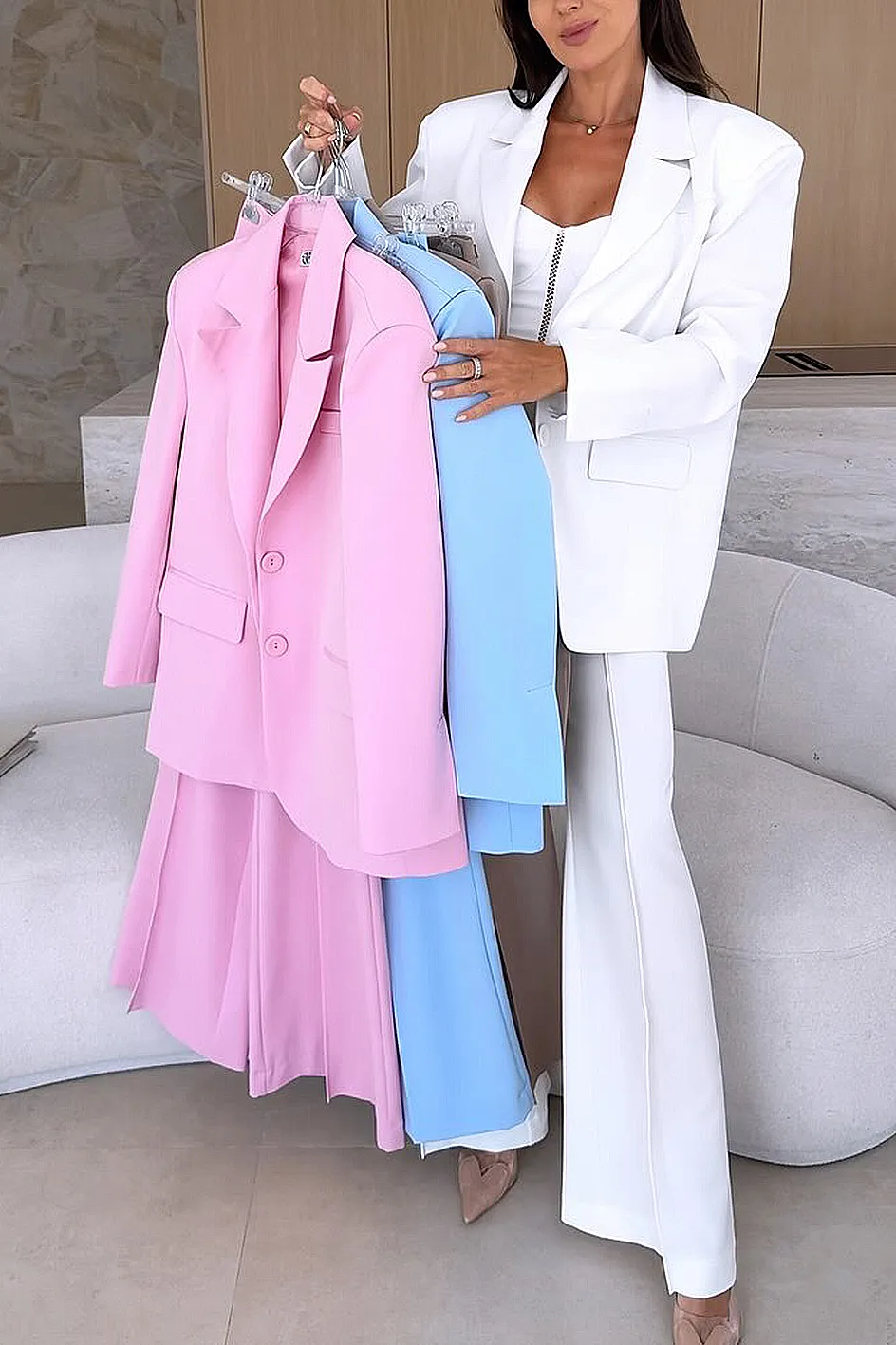 Women'S Solid Color Suit Jacket And Pants Two Piece Set