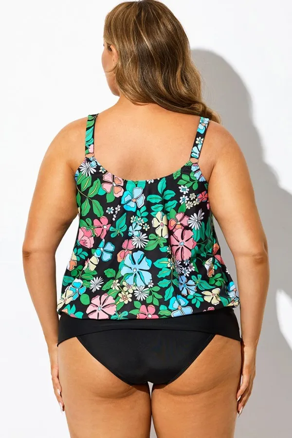 Beach Floral Print Blouson Tankini Top