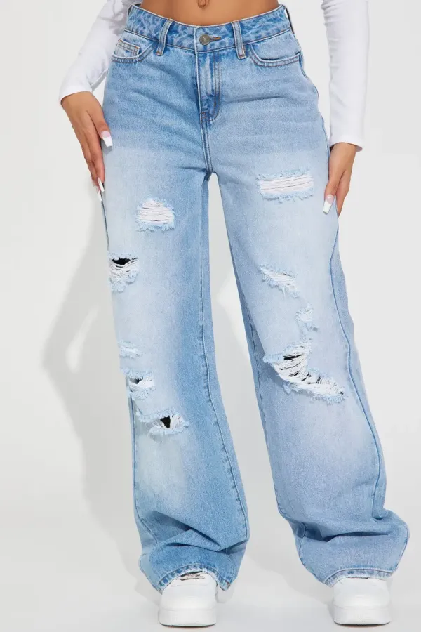Left Him On Read Non Stretch Wide Leg Jeans - Medium Wash