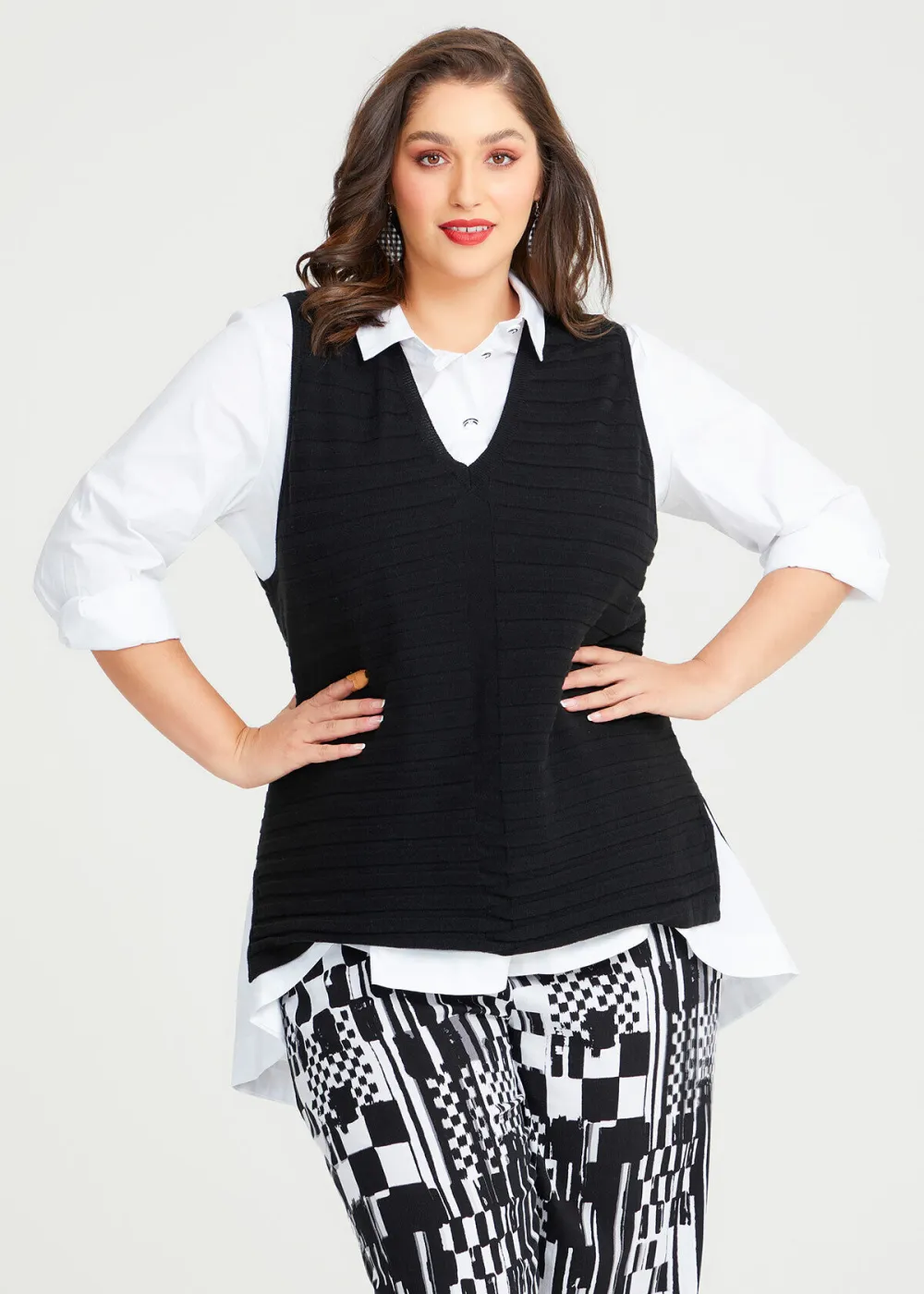 Mixed Rib Knit Cotton Vest