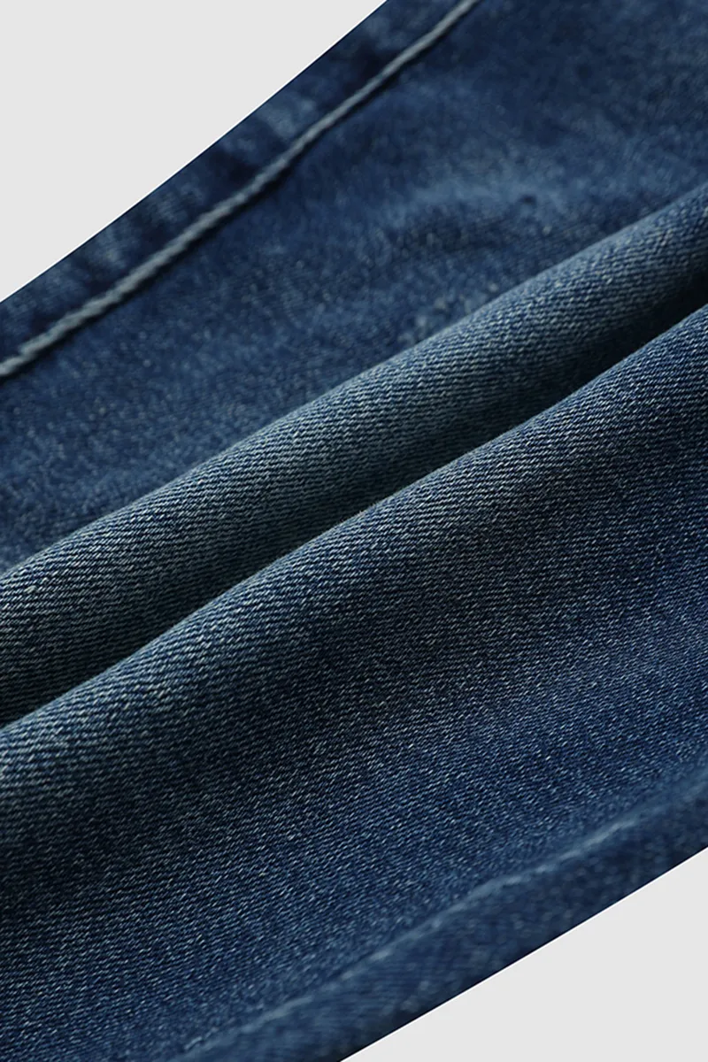 Two Tone Button Detail Ripped Roll Hem Mid Rise Denim Bermuda Shorts