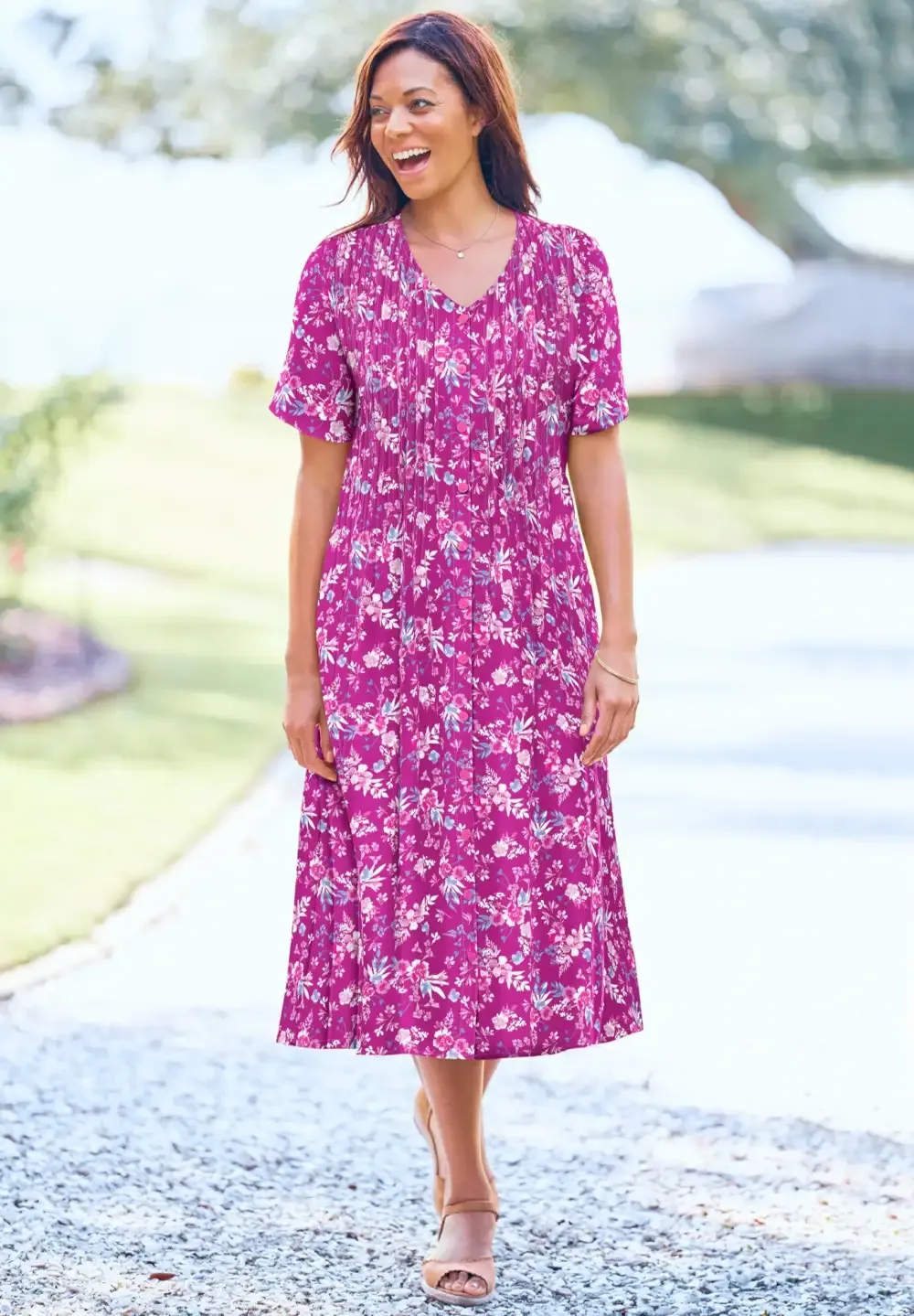 Short-Sleeve Button-Front Dress