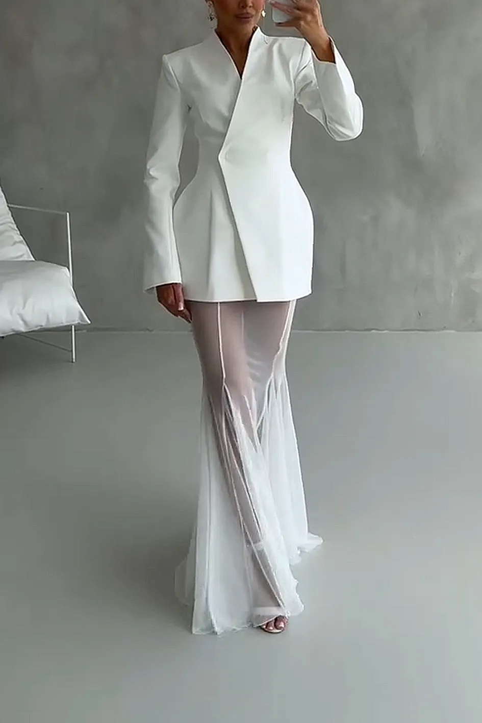 Women'S Fashion Top And Mesh Dress 2-Piece Set