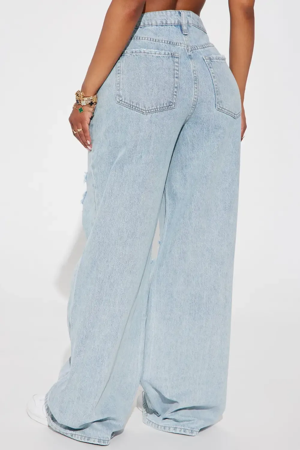 Fly By Night Non Stretch Wide Leg Jean - Light Wash